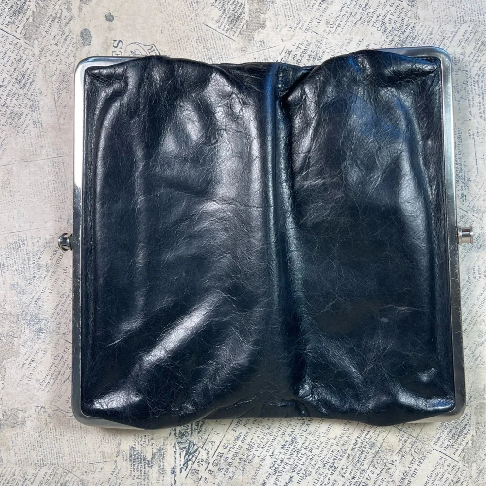 HOBO Lauren Black Leather Clutch Wallet Phone Organizer Vintage Style